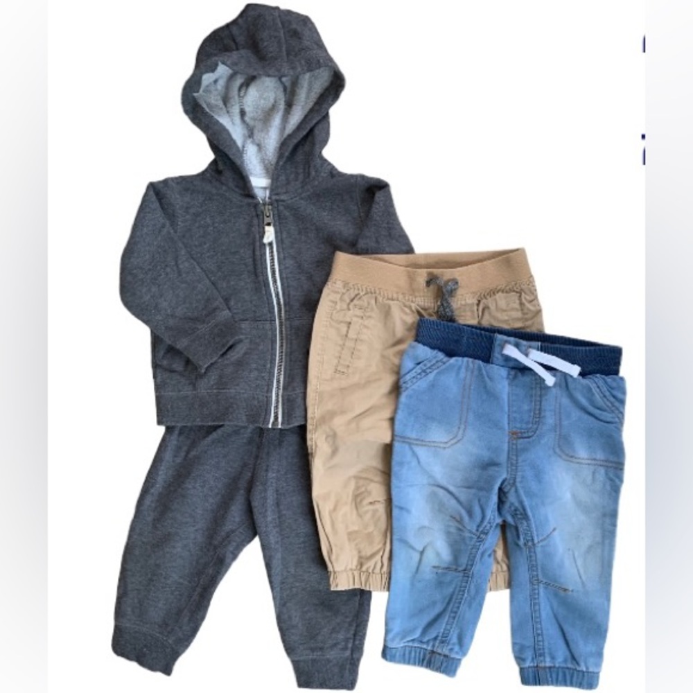 6-9 month Boys Bundle, 3 pairs of pants and a sweatshirt